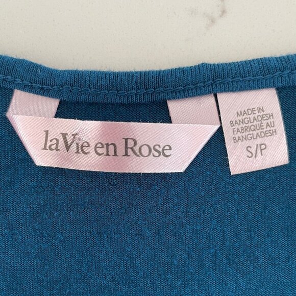 la Vie en Rose 2 Piece Pajama Set Rayon Blend Blue White Grey Peach Sz S & XS - Picture 2 of 13